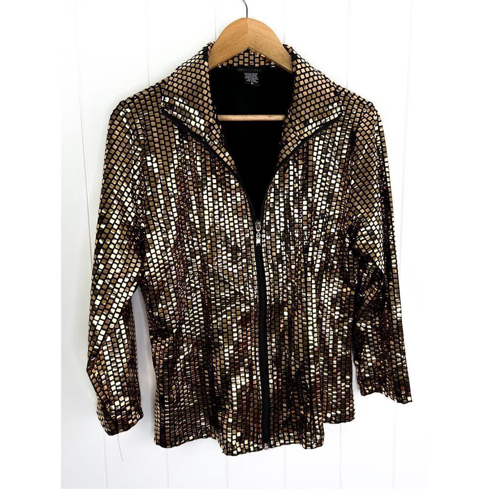 Valentina Vintage Sequin Gold and Black Zip Up Jacket Size‎ M